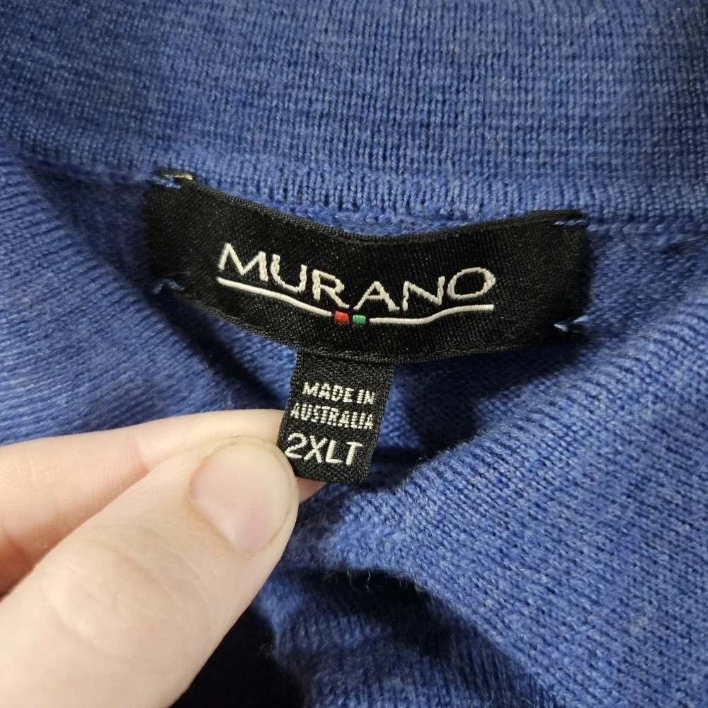 MURANO‎ 100% Merino Wool Sweater Mens 2XLT Blue Polo Long Sleeve Australia